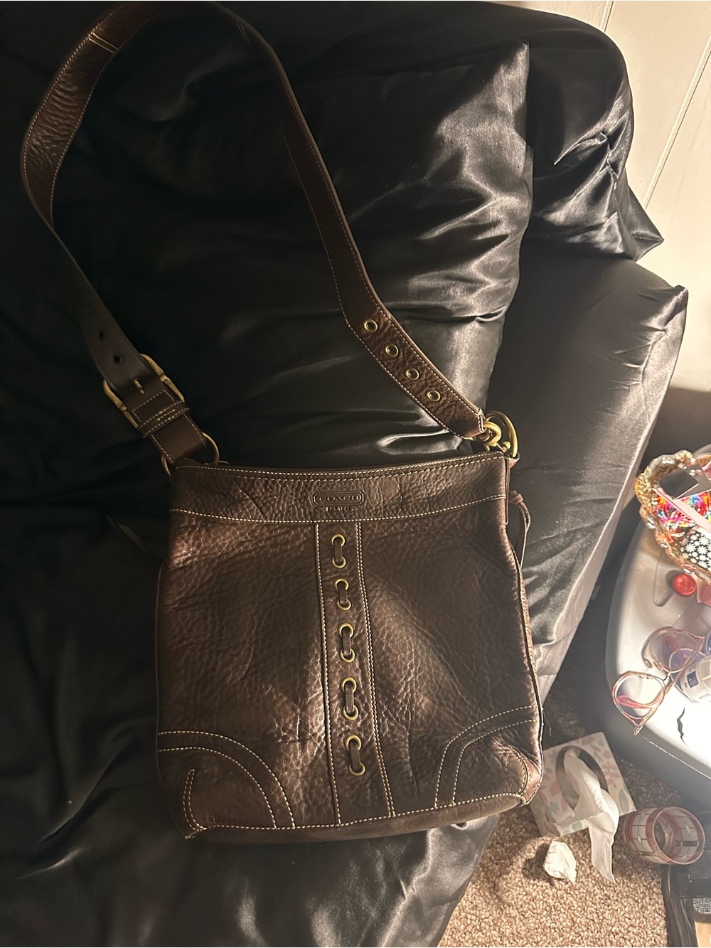 Brown Leather Crossbody Bag - Unbranded